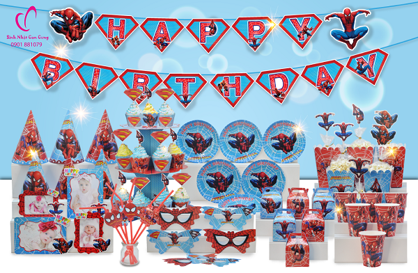 Set phụ kiện trang trí sinh nhật cho bé trai với chủ đề SPIDERMAN