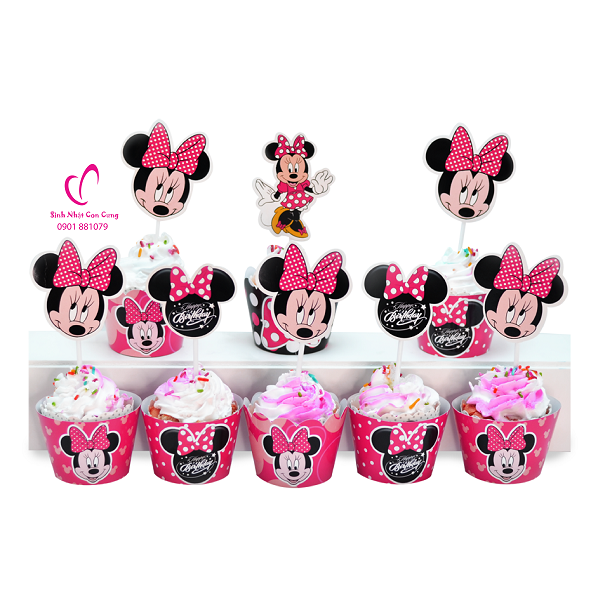 tem cam banh cupcake chu de minnie hong